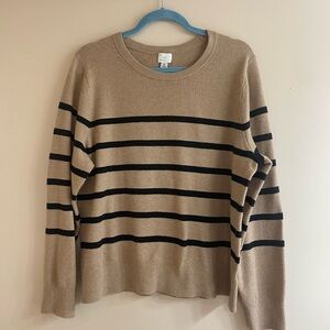 a new day Tan and Black Striped Crewneck Sweater